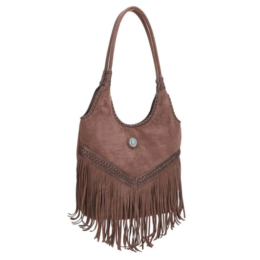Faux Suede Western Fringe Tote Bag – Cowgirl Shoulder Bag