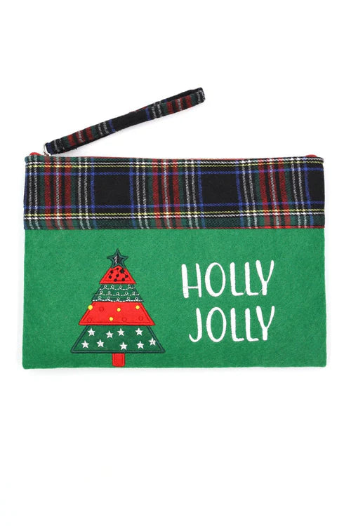 Holly Jolly Christmas Tree Felt Pouch/Wristlet