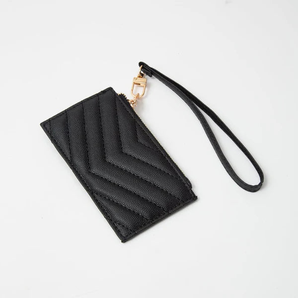Quilted Chevron Slim Cardholder Wallet With Wristlet