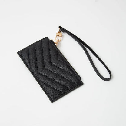 Quilted Chevron Slim Cardholder Wallet With Wristlet
